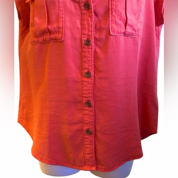 Love Tree Button Down Top Size Small Coral Relaxed Fit Short Cap Sleeves - Picture 5 of 15